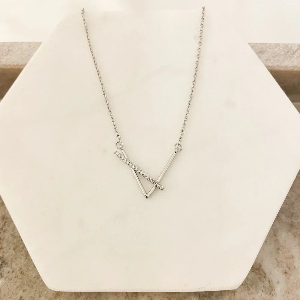 925 Sterling Silver V Necklace V-Shaped Necklace Geometric Bar Necklace